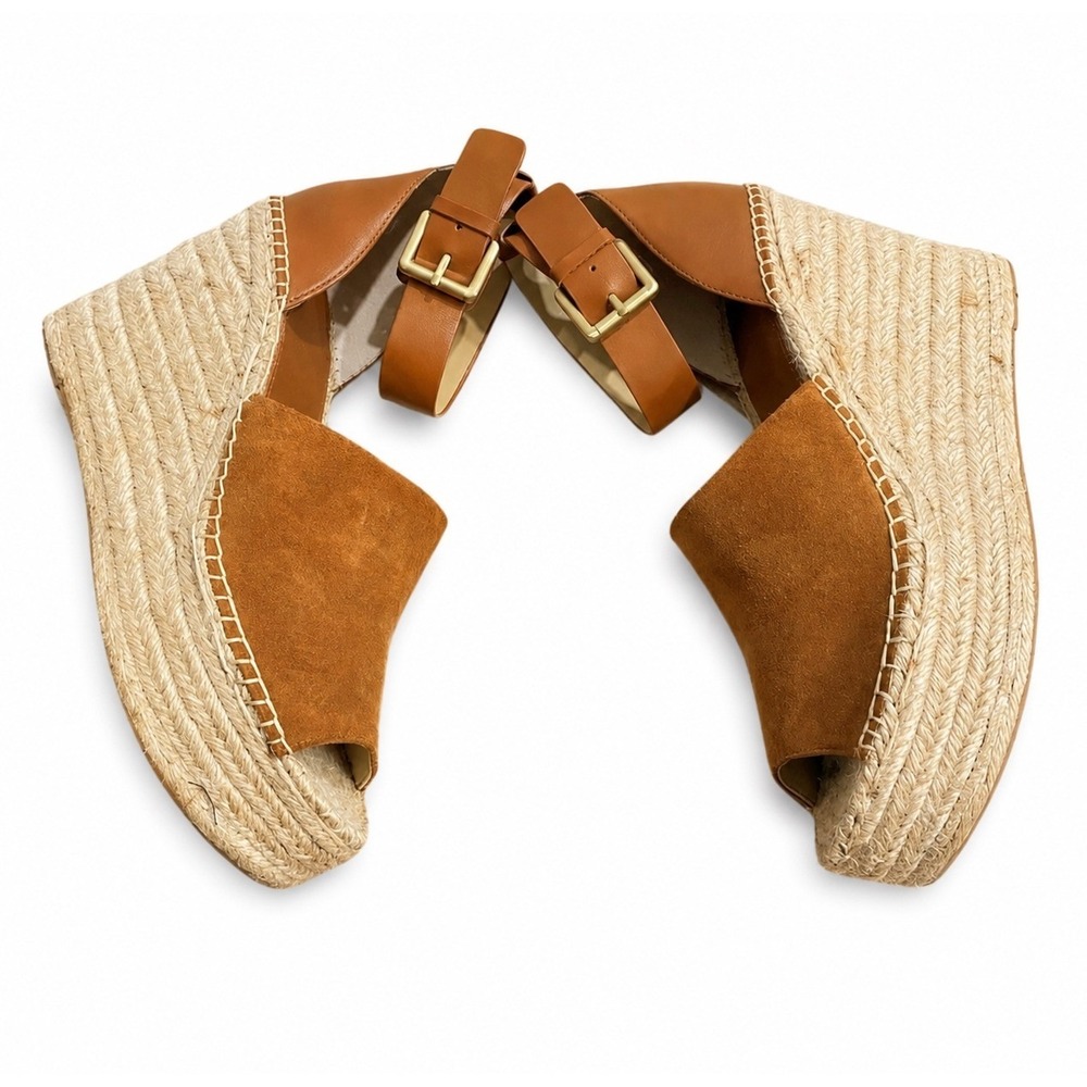 Marc Fisher Adalyn Espadrille Wedge Sandals Cognac Brown Suede Platform 10 - Picture 3 of 5